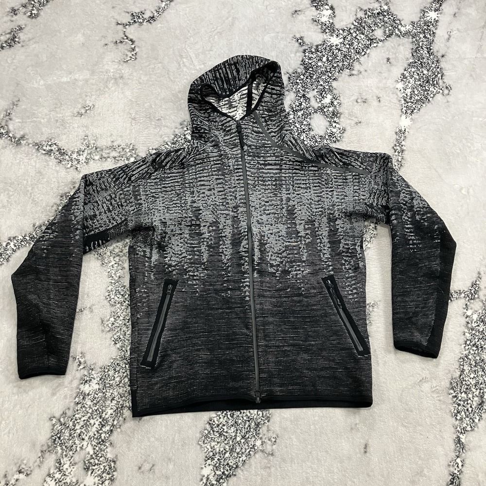 Adidas Hoodie Mens Size Large Full Zip Black Gray Athletic Jacket Textured